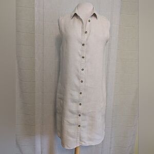 Tahari Linen Sleeveless Collared Button Down Shirt Dress Large